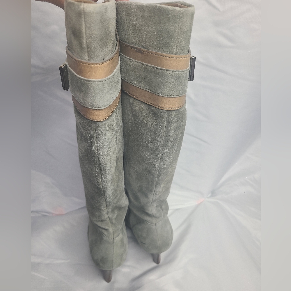 Cole Haan Nike Air Suede Tall Boots Size 9 Sage Gray Spring Heeled - Picture 12 of 14